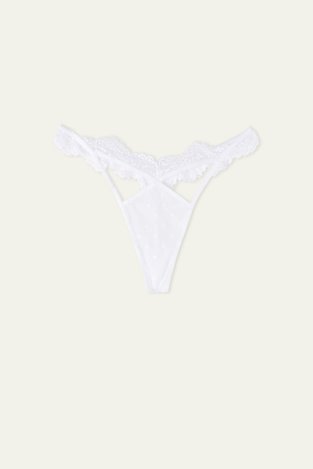 Tezenis Marry Me Koronkowe High-Cut String Stringi Białe Białe | 5843-LMJVE