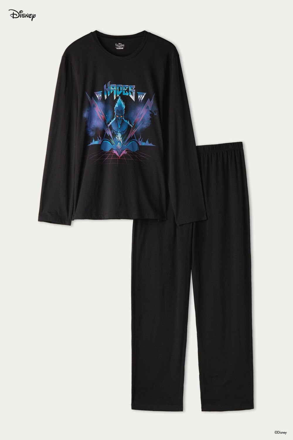 Tezenis Men’s Full-Length Bawełniane Pajamas with Disney Hades Print Czarne Czarne | 1978-IDCQW