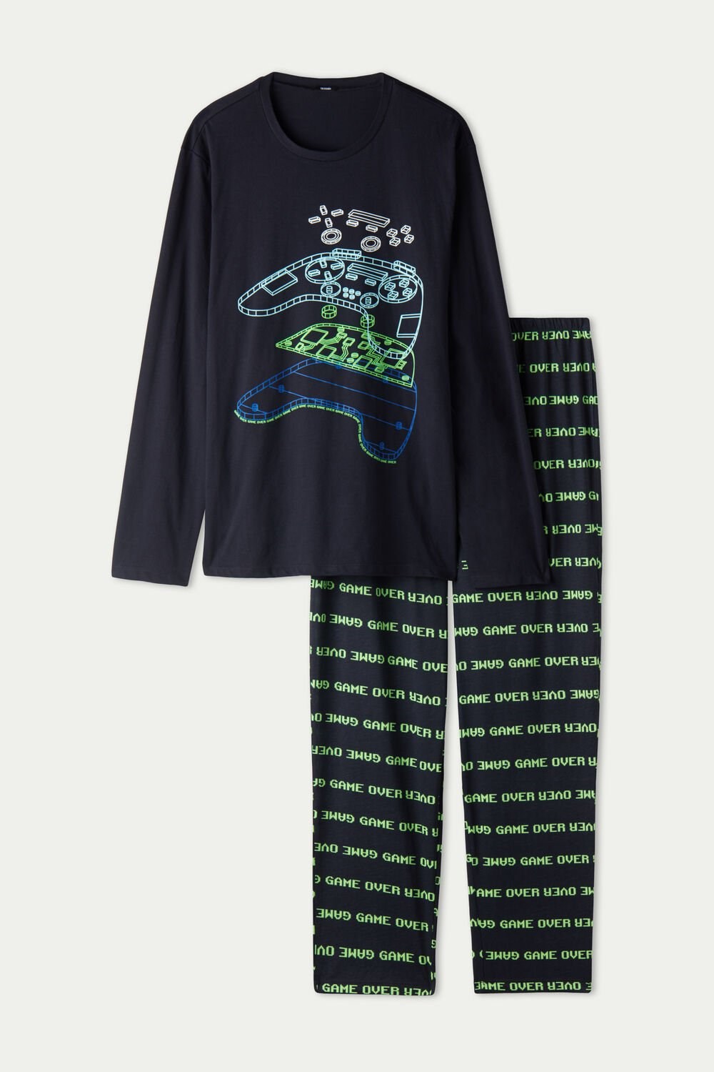 Tezenis Men’s Full-Length Bawełniane Game Over Print Pajamas Niebieskie Ciemny Niebieskie | 7304-OMJQT