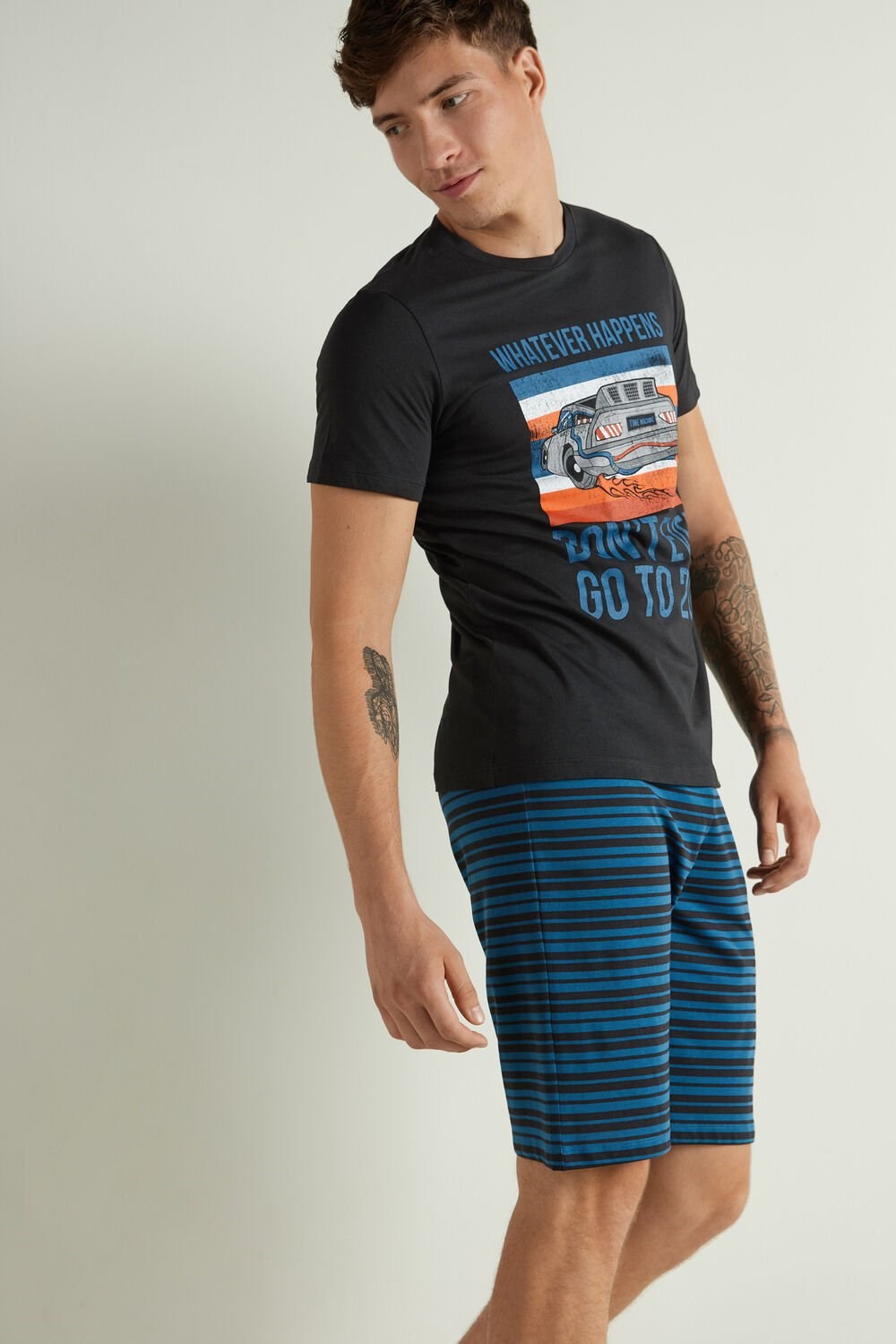 Tezenis Men’s Whatever Print Krótkie Pajamas Czarne Czarne | 0283-BJCKI