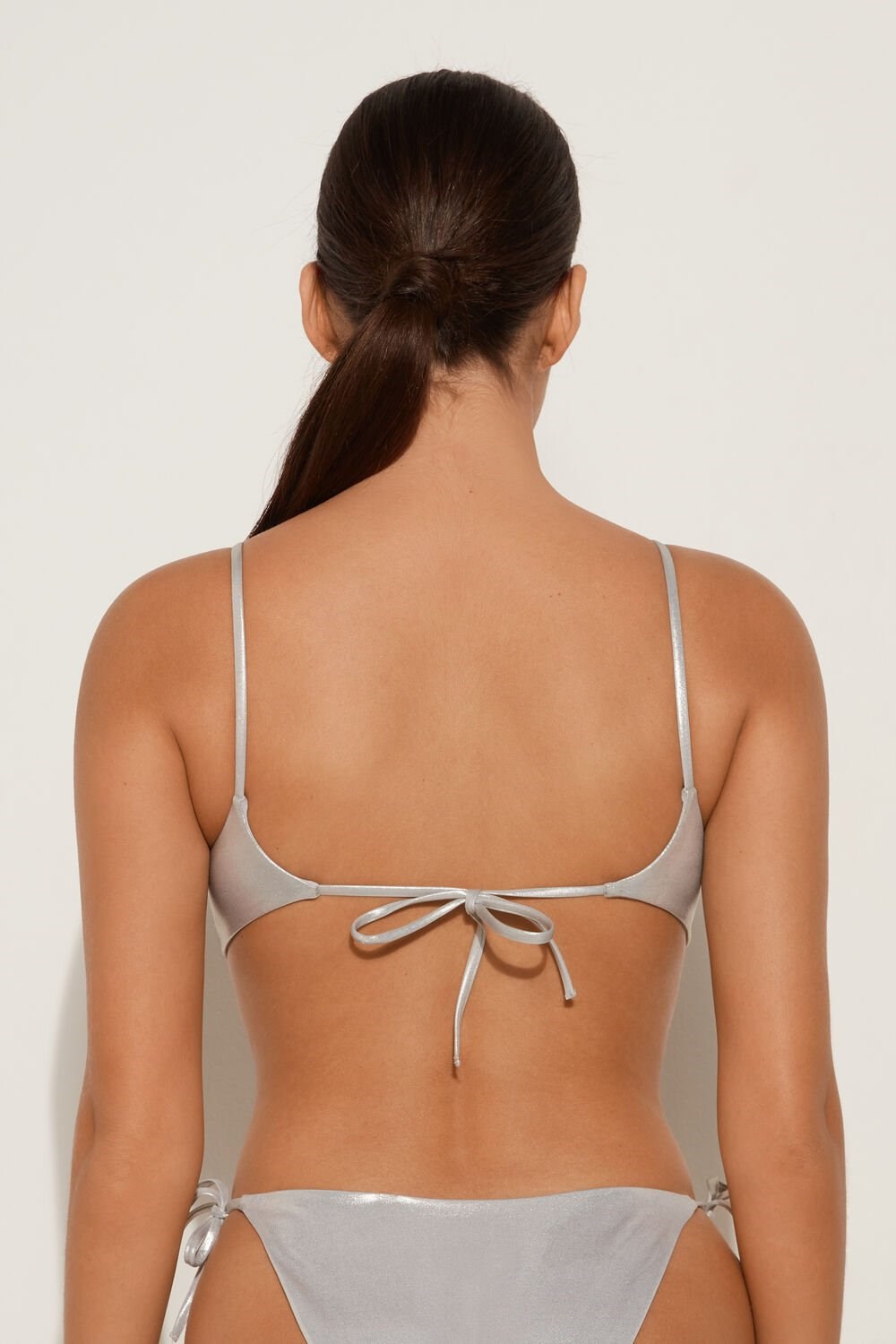 Tezenis Metallic Silver Removable Padding Bralette Bikini Top Srebrne | 6397-UCYFM