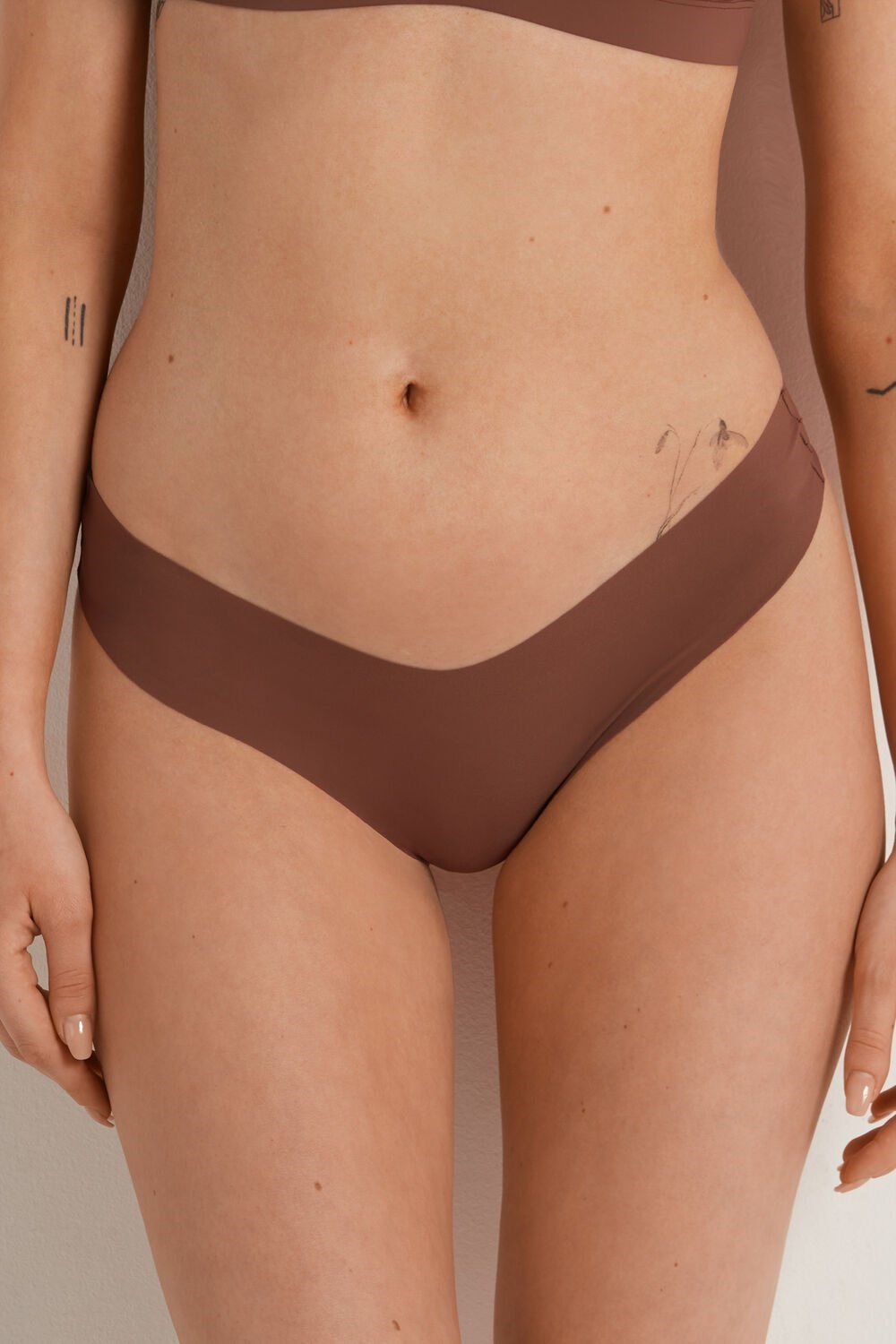 Tezenis Microfiber V-Shaped Laser-Cut Brazilian Panties Brązowe Brązowe | 4637-HDJGL