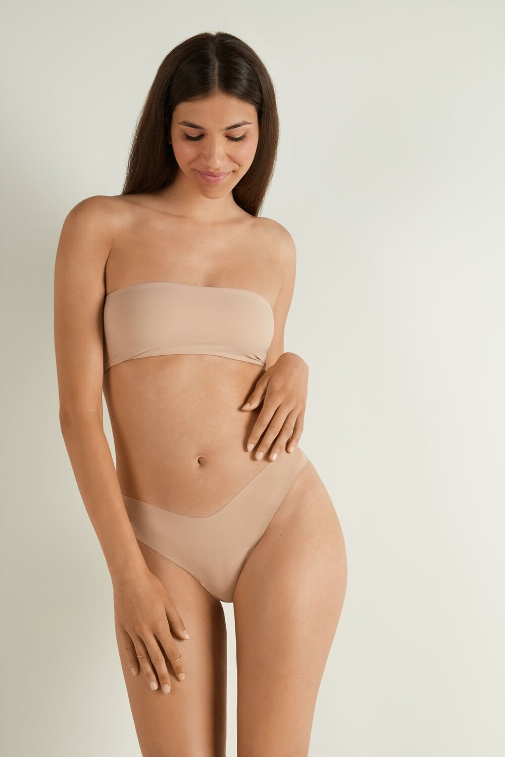 Tezenis Microfiber V-Shaped Laser-Cut Brazilian Panties Nude Natural Blush 1905 | 6107-XFYQM