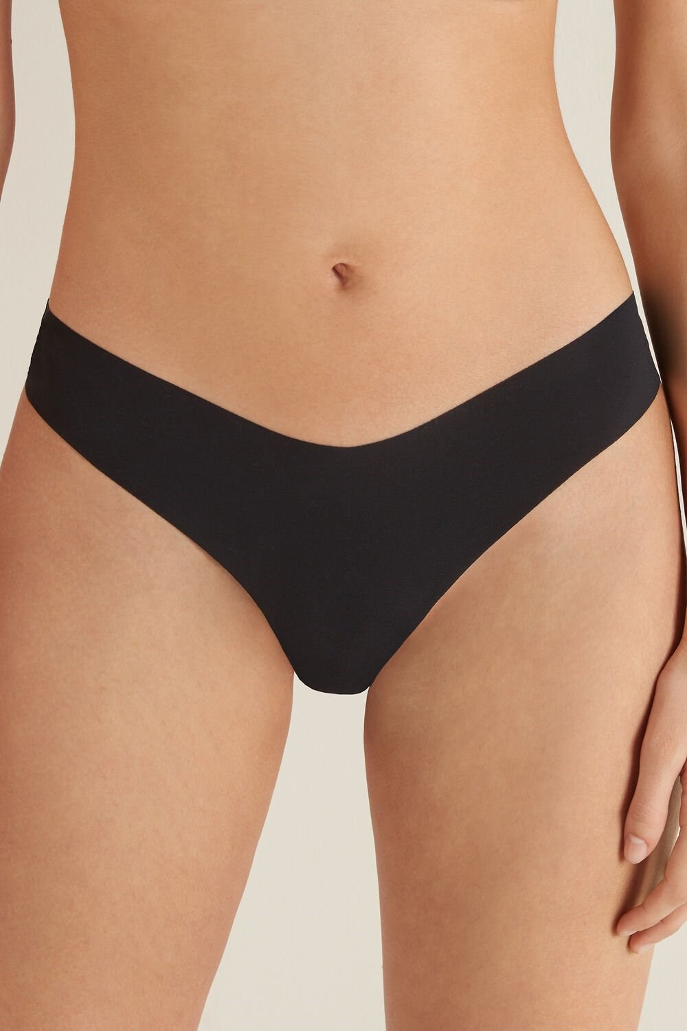 Tezenis Microfiber V-Shaped Laser-Cut Brazilian Panties Czarne Czarne | 9120-HCYQR