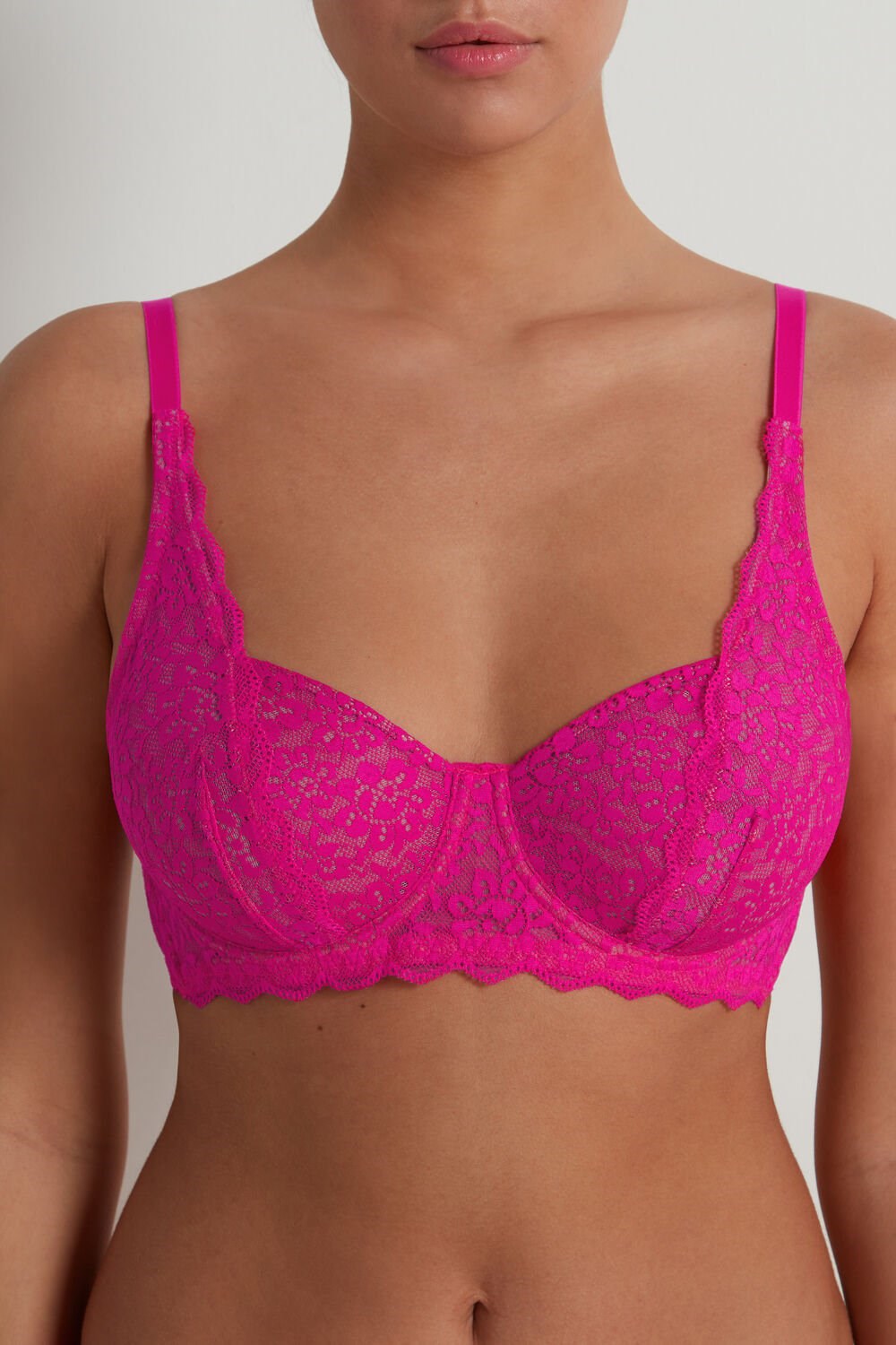 Tezenis Paris Recycled Koronkowe Unpadded Balconette Bra Różowe Fuksja | 8715-ZYFSL