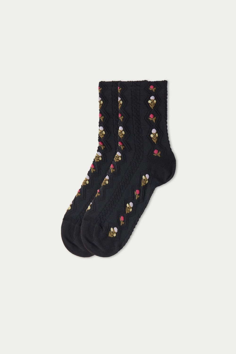 Tezenis Patterned Bawełniane Crew Socks Czarne Czarne Kwiaty | 5491-JIMOX