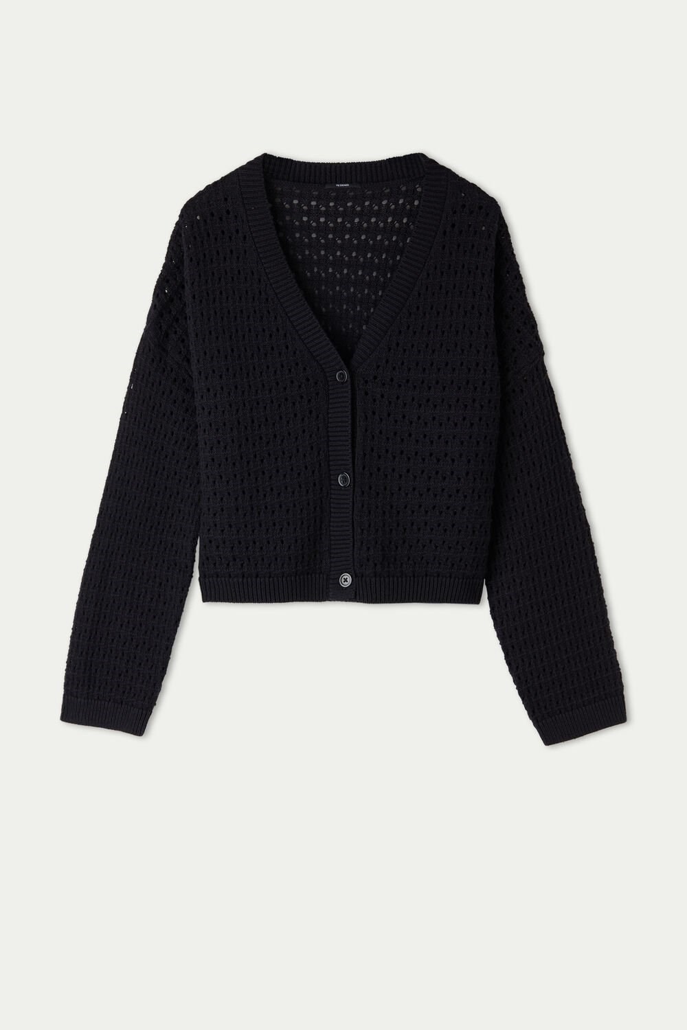 Tezenis Perforated Fully-Fashioned Krótkie Bawełniane Cardigan Czarne Czarne | 3492-JSCGL