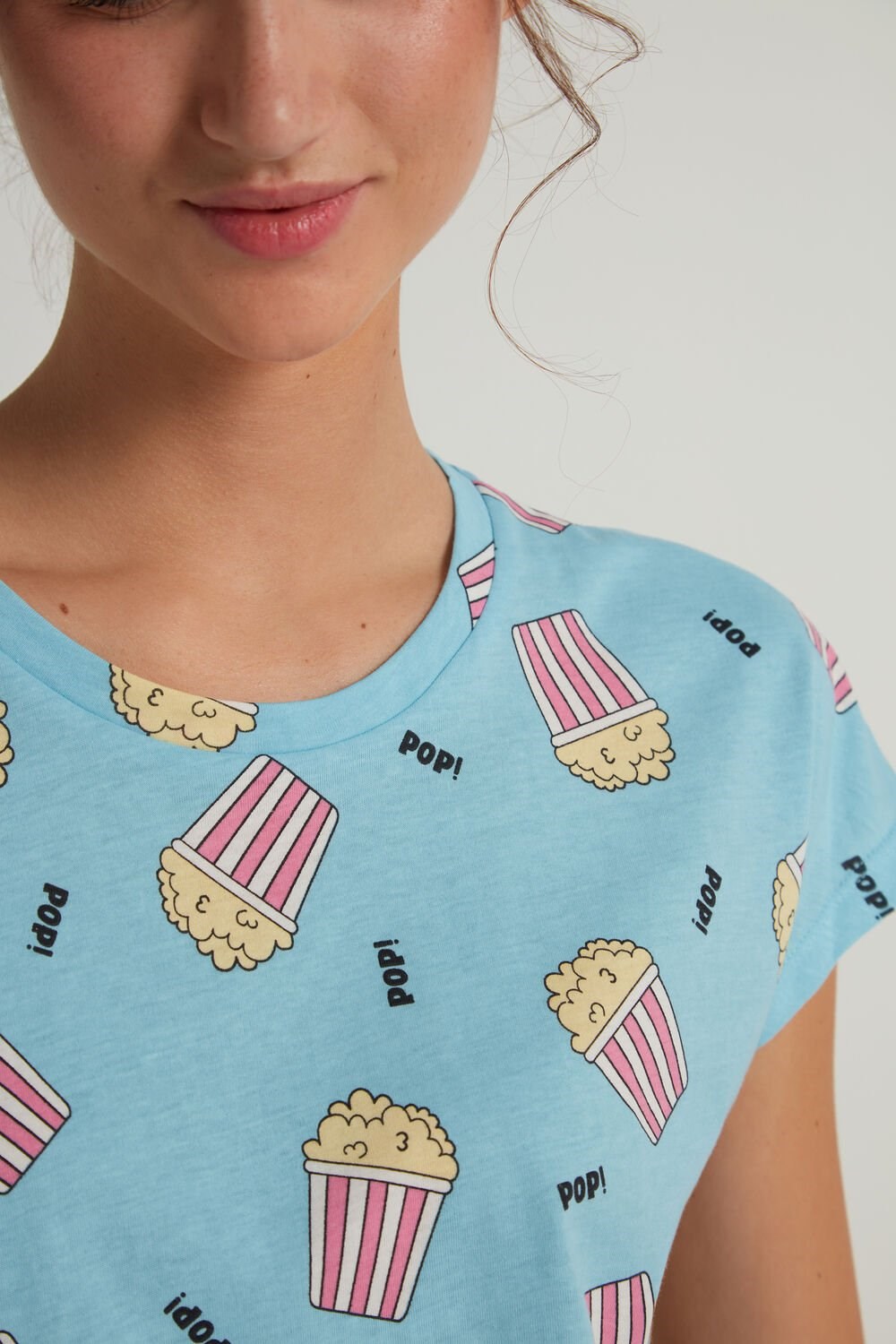 Tezenis Popcorn Print Bawełniane Krótkie Pajamas Niebieskie Niebieskie | 2597-NBGFM