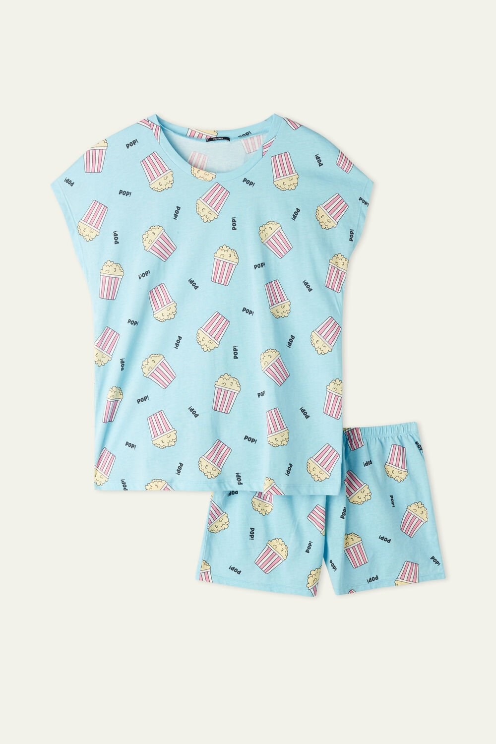 Tezenis Popcorn Print Bawełniane Krótkie Pajamas Niebieskie Niebieskie | 2597-NBGFM