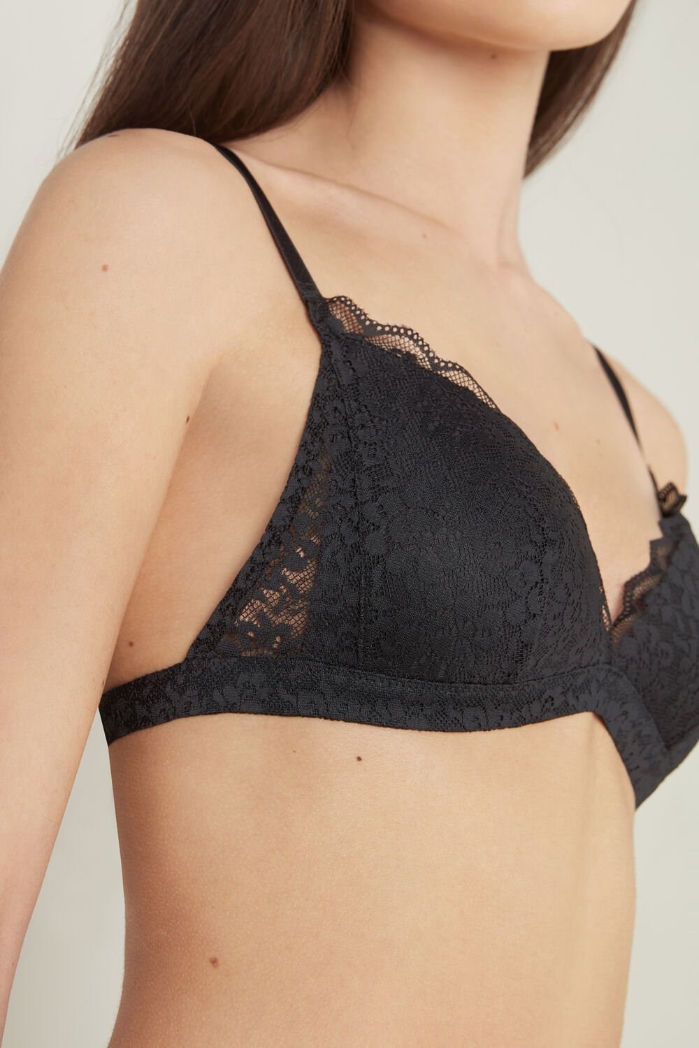 Tezenis Positano Koronkowe Watowany Triangle Bra Czarne Czarne | 1490-FNGLE