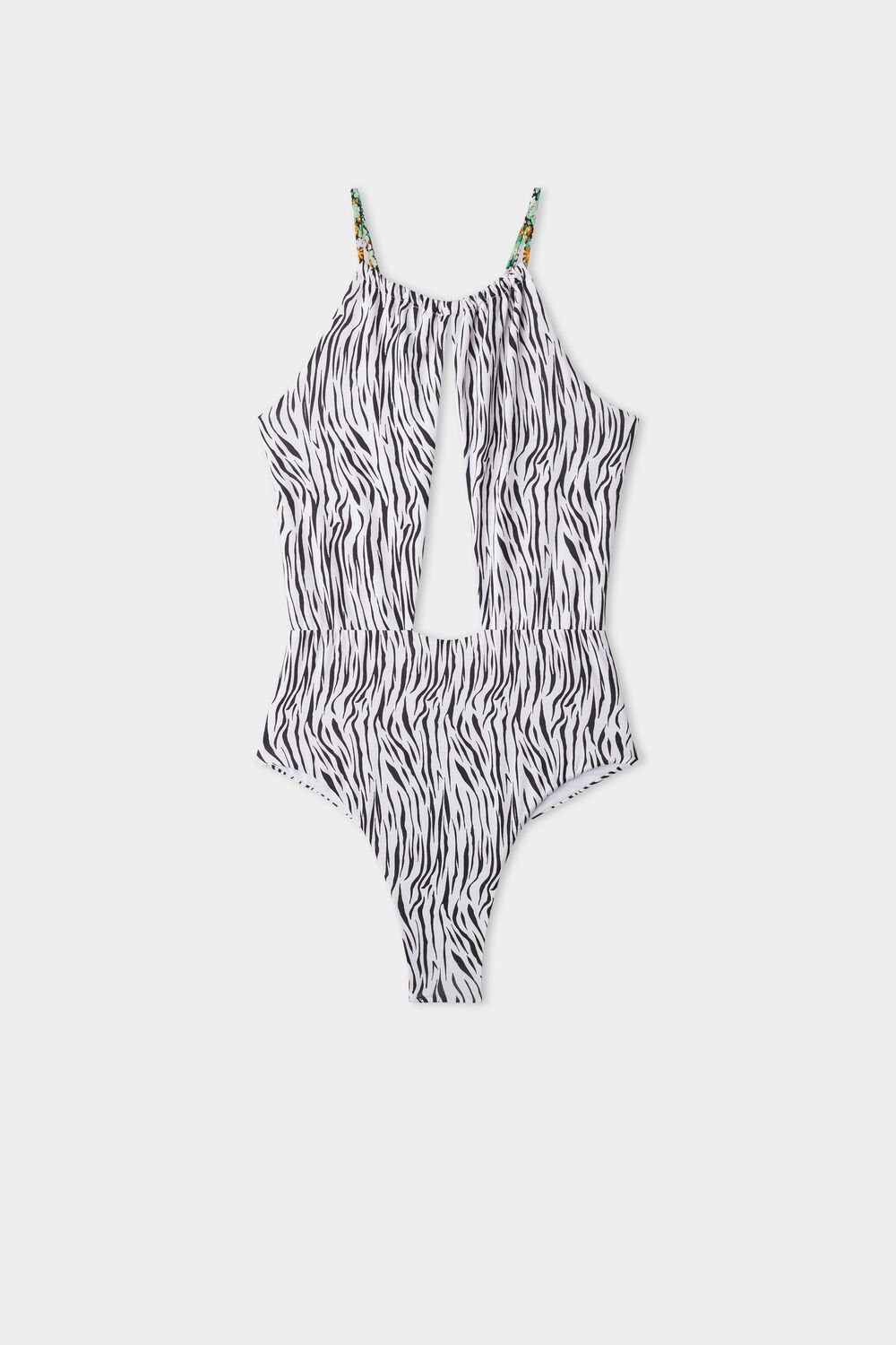 Tezenis Pretty Flower Zebra Plunging Neckline One-Piece Swimsuit Kwiaty | 2148-HDSMN