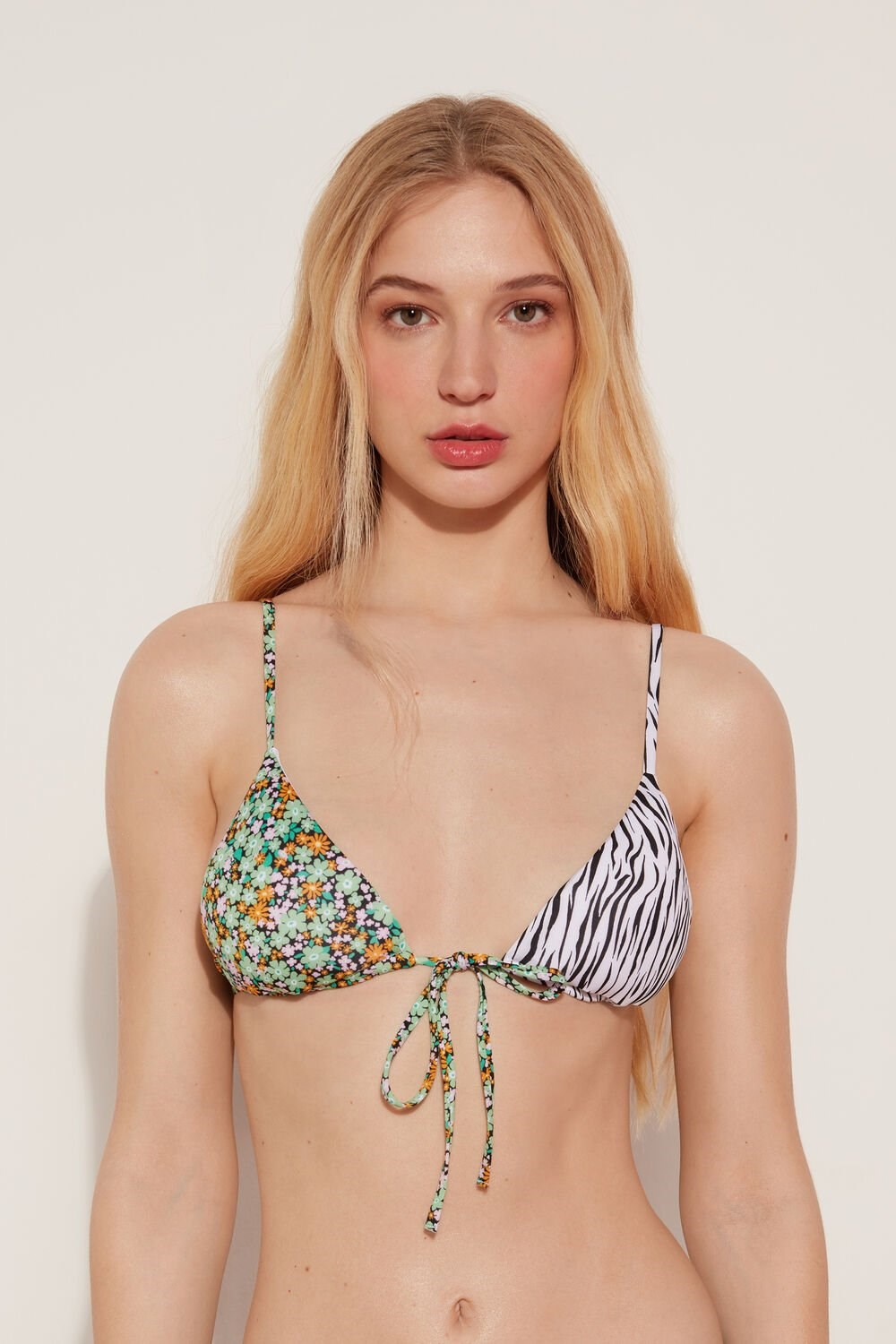 Tezenis Pretty Flower Zebra Removable Cup Triangle Bikini Top Kwiaty | 2478-YHKLS