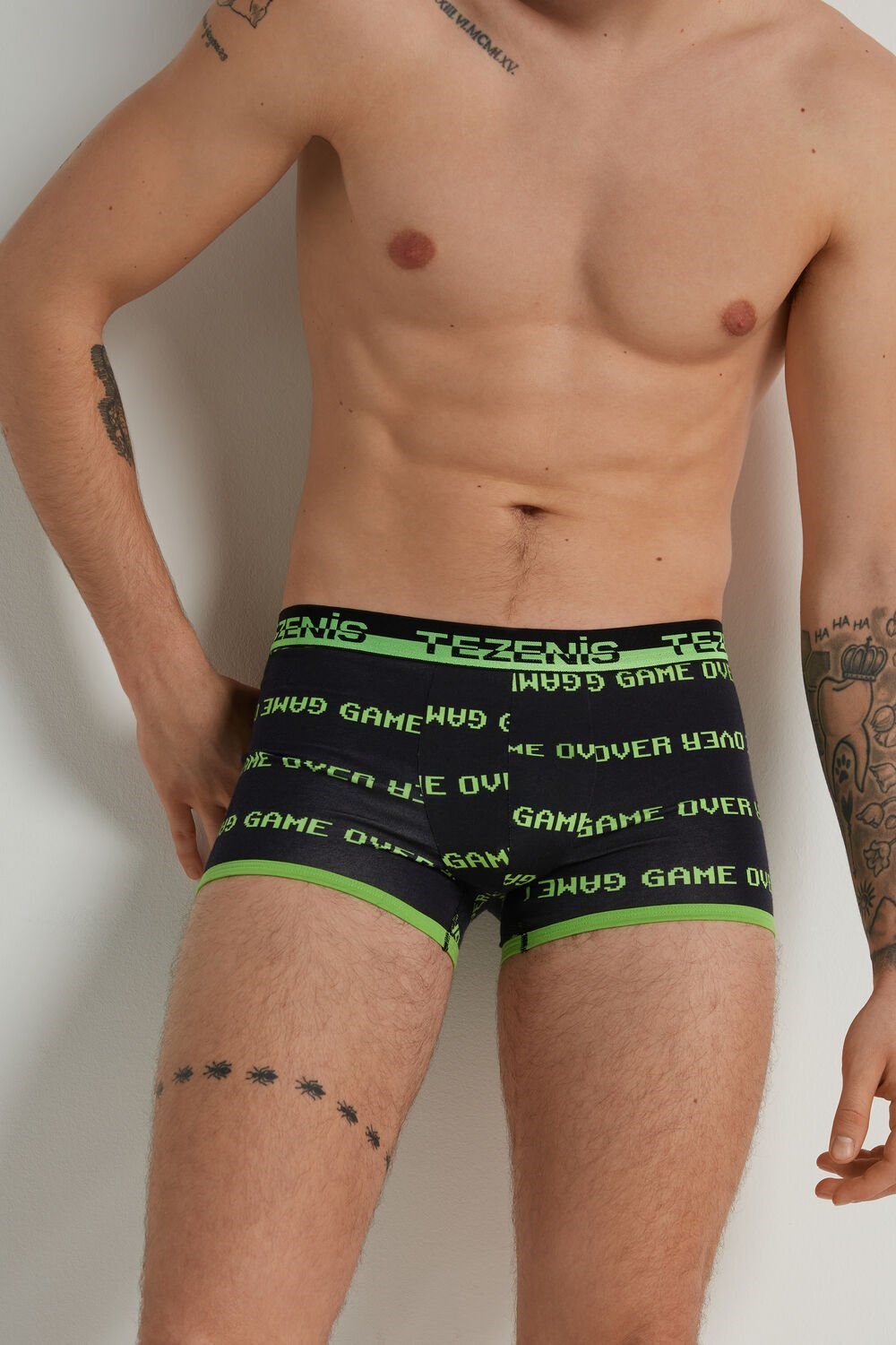 Tezenis Printed Bawełniane Boxers with Logo Elastic Waistband Czarne Czarne | 0267-IZXDM