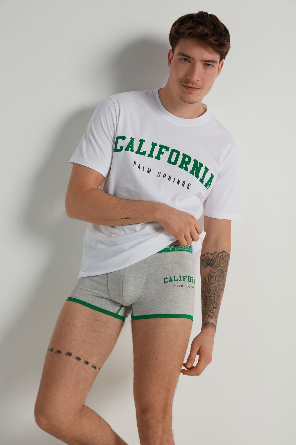 Tezenis Printed Bawełniane Boxers with Logo Elastic Waistband Szare Głęboka | 4028-PXSVW