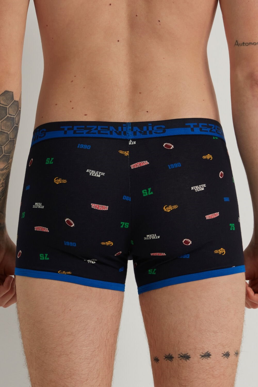 Tezenis Printed Bawełniane Boxers with Logo Elastic Waistband Niebieskie Ciemny Niebieskie | 6802-JXCGN