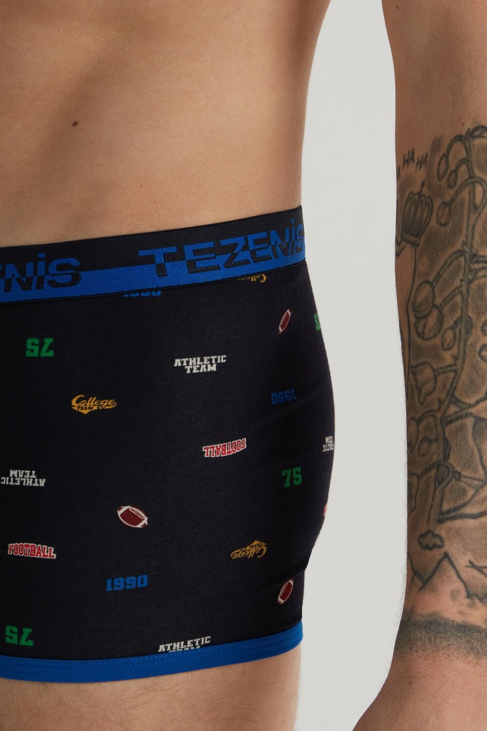 Tezenis Printed Bawełniane Boxers with Logo Elastic Waistband Niebieskie Ciemny Niebieskie | 6802-JXCGN