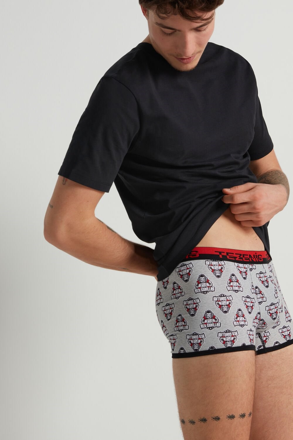 Tezenis Printed Bawełniane Boxers with Logo Elastic Waistband Szare Głęboka | 7361-NOXYT