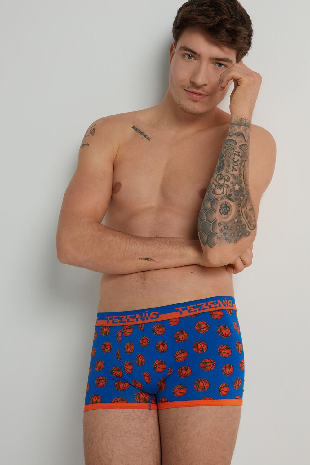 Tezenis Printed Bawełniane Boxers with Logo Elastic Waistband Niebieskie Jasny Niebieskie | 8342-ENZDS