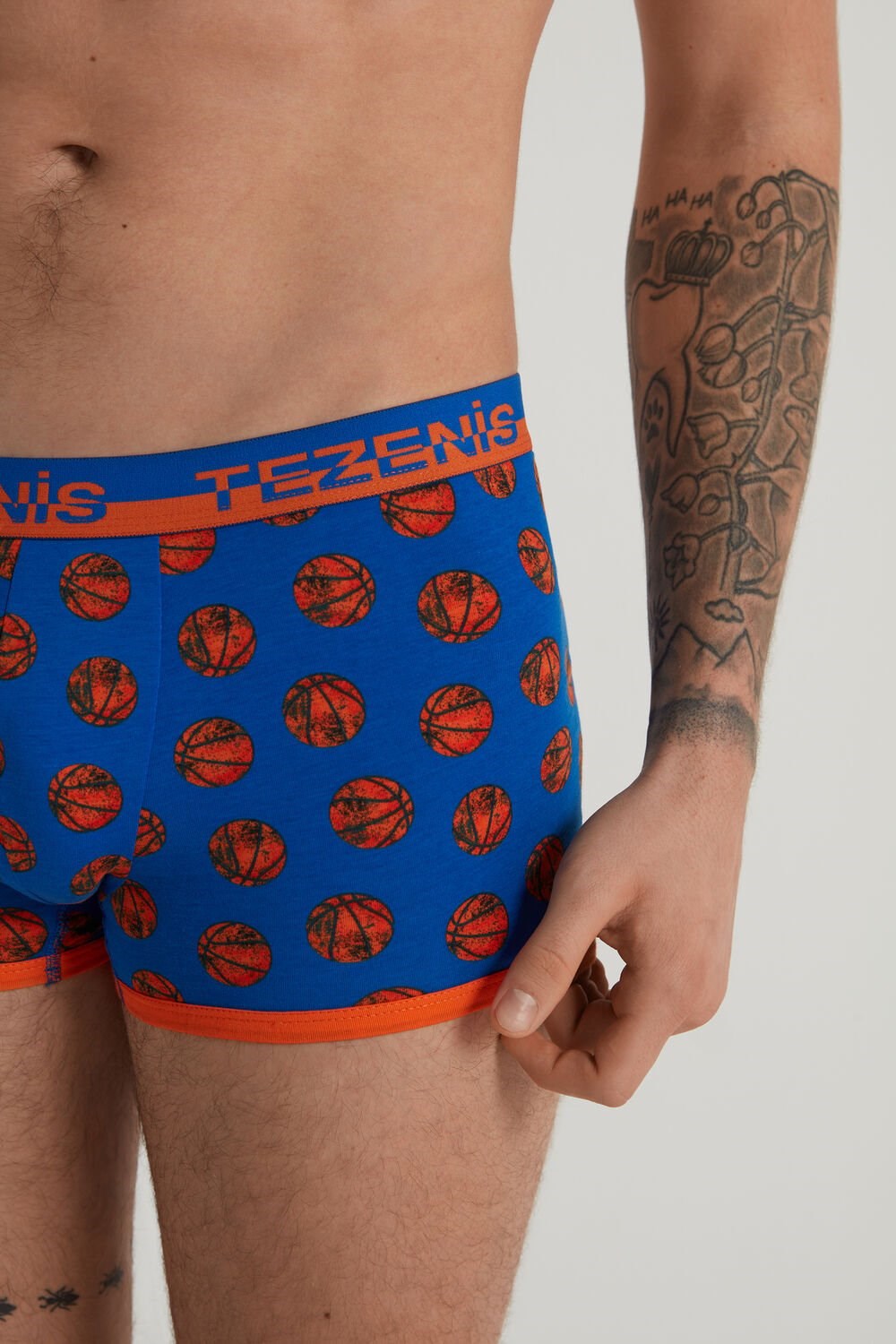 Tezenis Printed Bawełniane Boxers with Logo Elastic Waistband Niebieskie Jasny Niebieskie | 8342-ENZDS