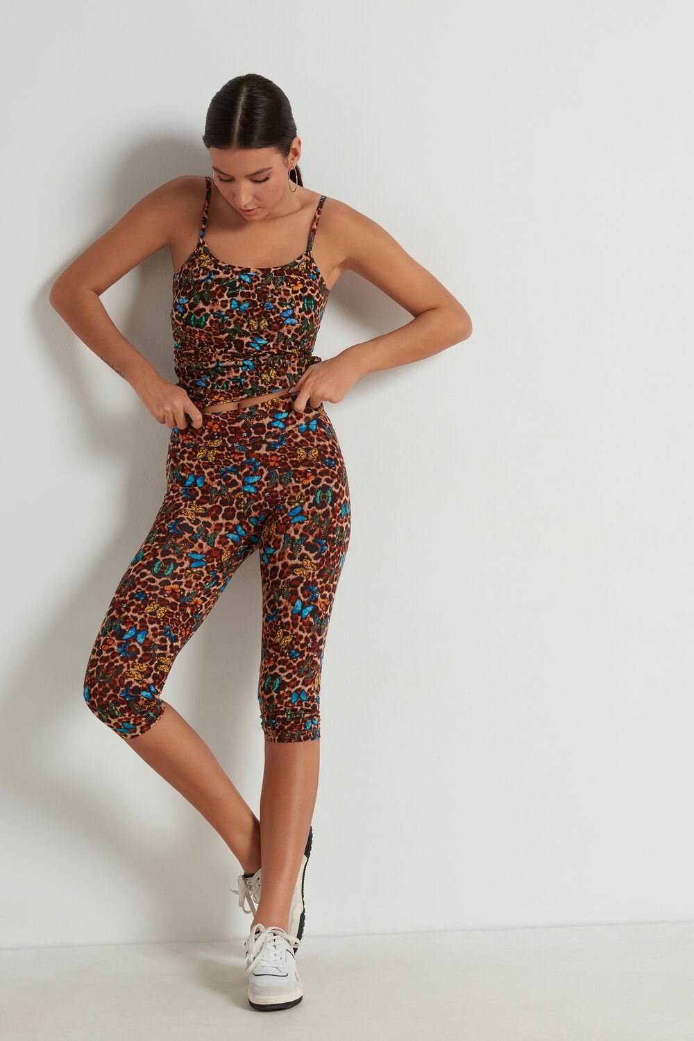 Tezenis Printed Bawełniane Capri Leggings Animal Animal-print Butterfly Print 573v | 9354-SEYUO