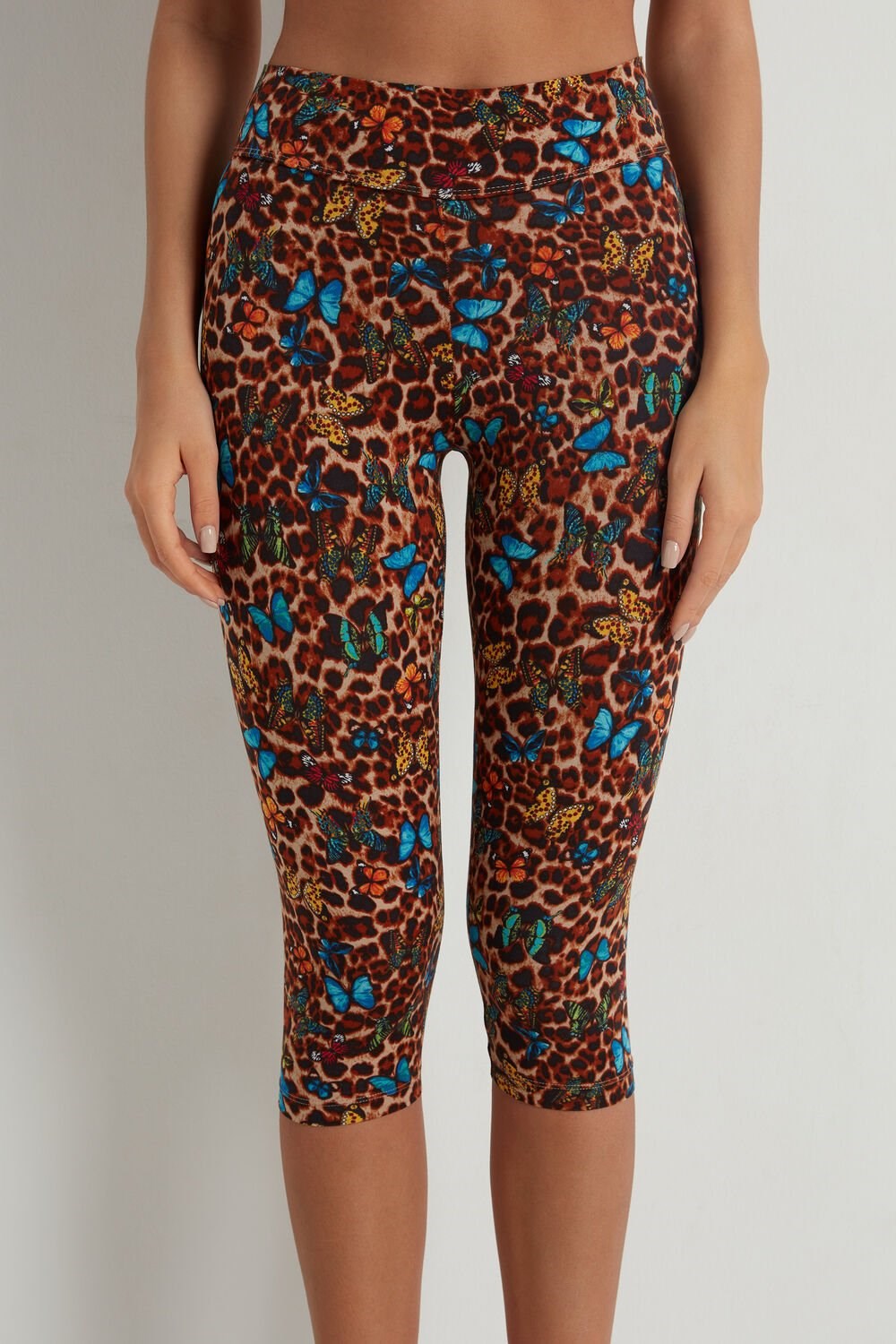 Tezenis Printed Bawełniane Capri Leggings Animal Animal-print Butterfly Print 573v | 9354-SEYUO