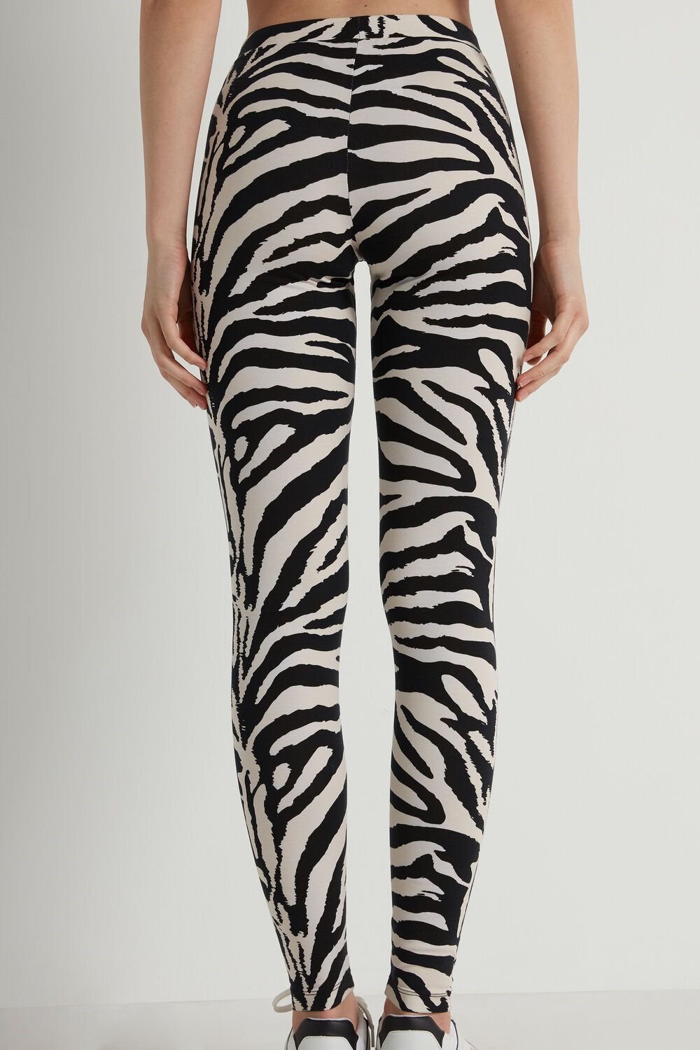 Tezenis Printed Bawełniane Leggings Animal Milk White/Black Zebra Print 306v | 4650-YHEFD