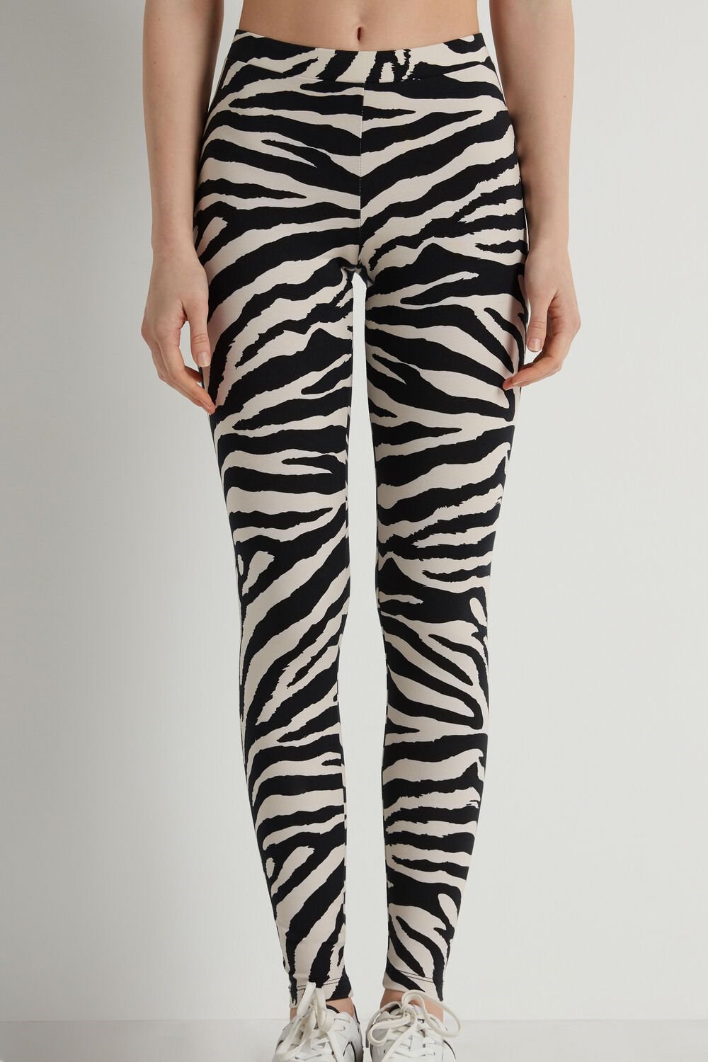 Tezenis Printed Bawełniane Leggings Animal Milk White/Black Zebra Print 306v | 4650-YHEFD