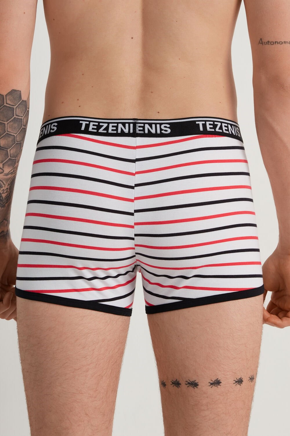 Tezenis Printed Bawełniane Logo Boxers with Contrasting Trim Białe Paski W Paski | 0657-BMHIE