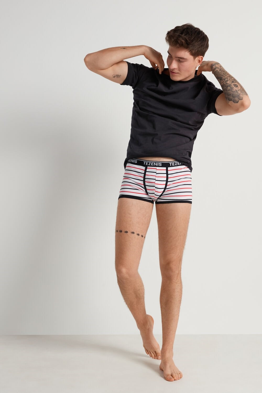 Tezenis Printed Bawełniane Logo Boxers with Contrasting Trim Białe Paski W Paski | 0657-BMHIE