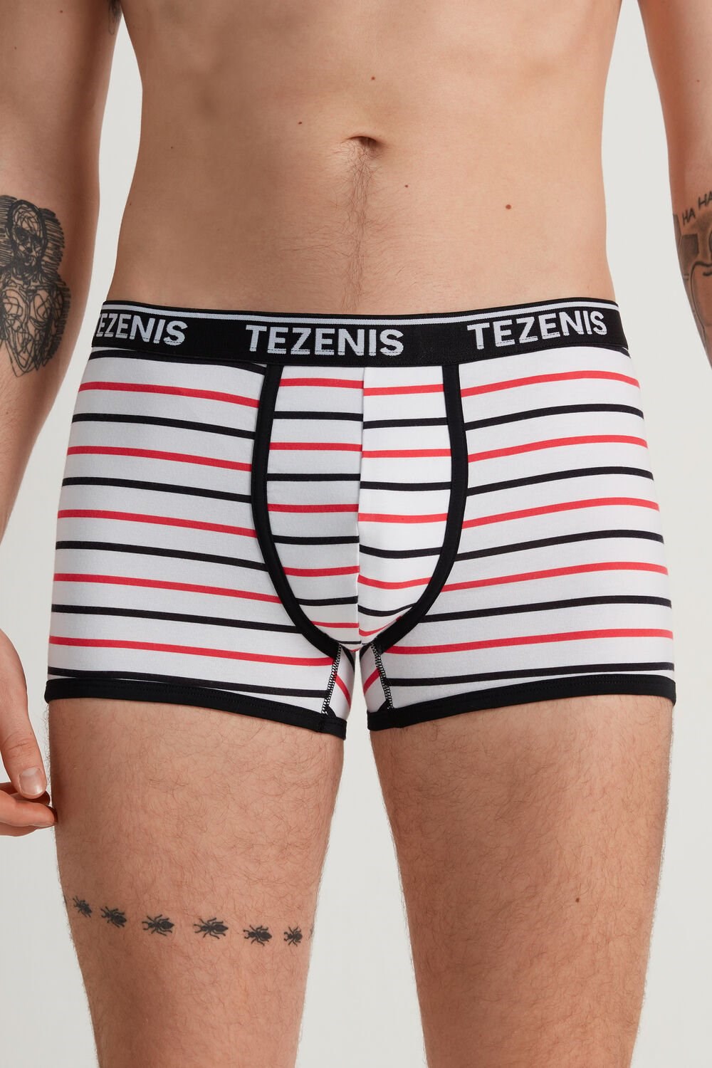 Tezenis Printed Bawełniane Logo Boxers with Contrasting Trim Białe Paski W Paski | 0657-BMHIE