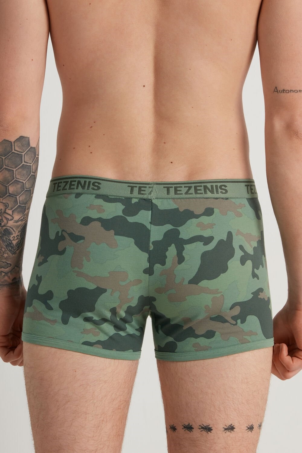 Tezenis Printed Bawełniane Logo Boxers with Contrasting Trim Zielone Zielone Camo | 1390-NBWDP