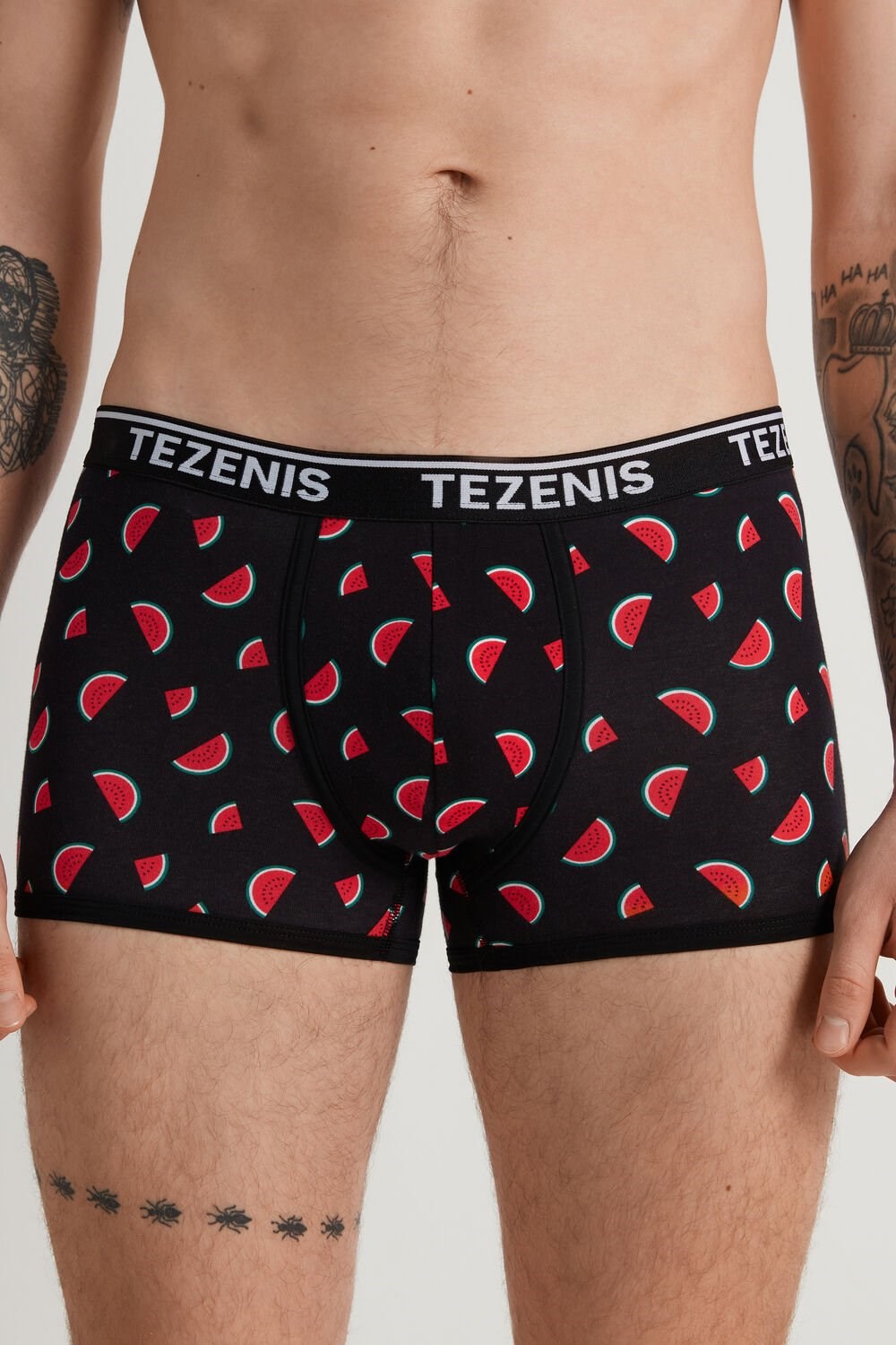 Tezenis Printed Bawełniane Logo Boxers with Contrasting Trim Czarne Czarne | 3128-RCOXV