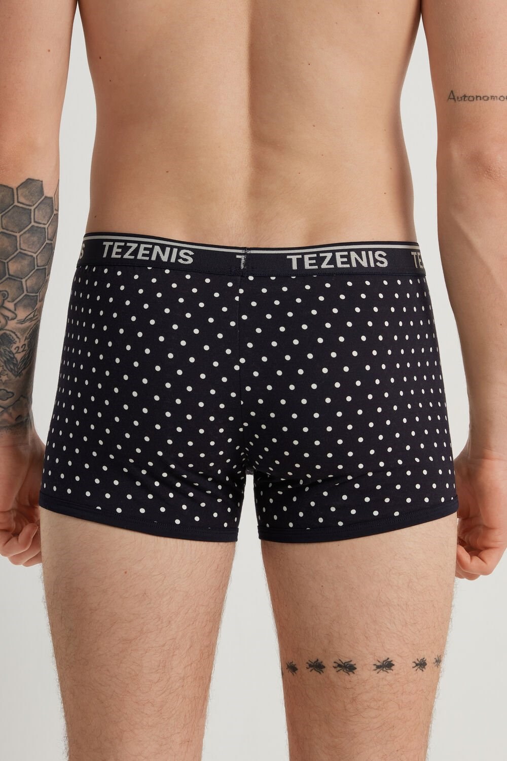 Tezenis Printed Bawełniane Logo Boxers with Contrasting Trim Czarne Ciemny Niebieskie | 4215-IPGDZ