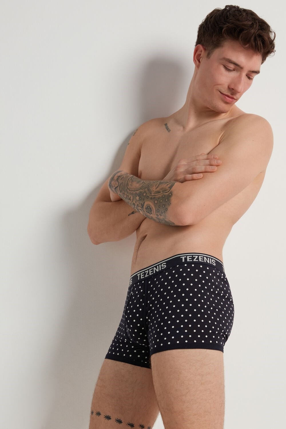 Tezenis Printed Bawełniane Logo Boxers with Contrasting Trim Czarne Ciemny Niebieskie | 4215-IPGDZ