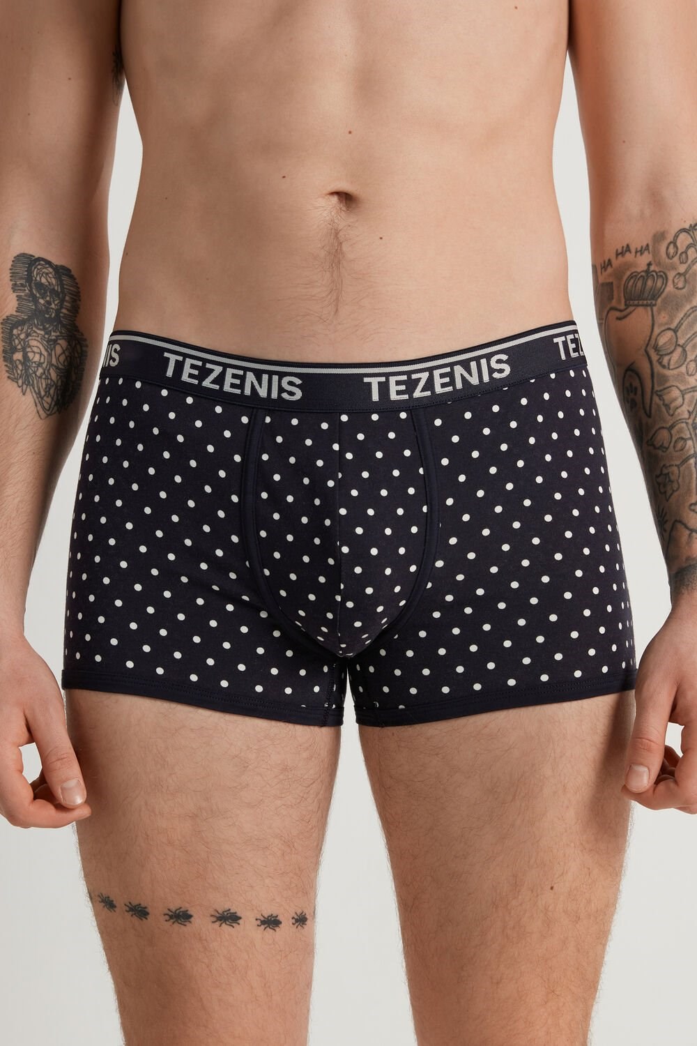 Tezenis Printed Bawełniane Logo Boxers with Contrasting Trim Czarne Ciemny Niebieskie | 4215-IPGDZ