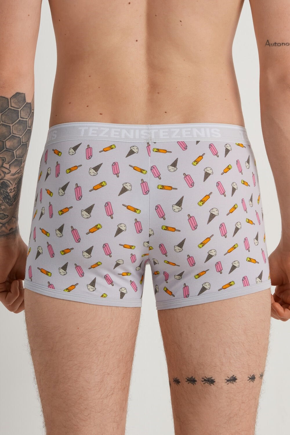 Tezenis Printed Bawełniane Logo Boxers with Contrasting Trim Szare Kremowe | 7043-WGIRV