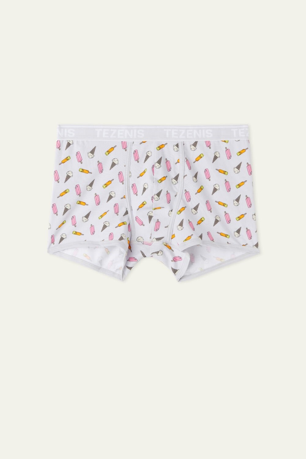 Tezenis Printed Bawełniane Logo Boxers with Contrasting Trim Szare Kremowe | 7043-WGIRV