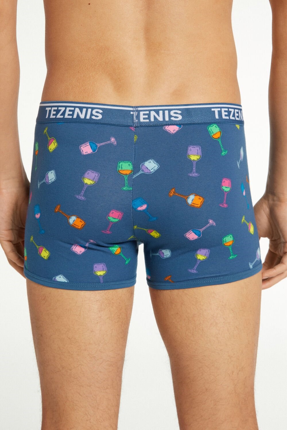 Tezenis Printed Bawełniane Logo Boxers with Contrasting Trim Niebieskie Niebieskie | 8716-MPOJC