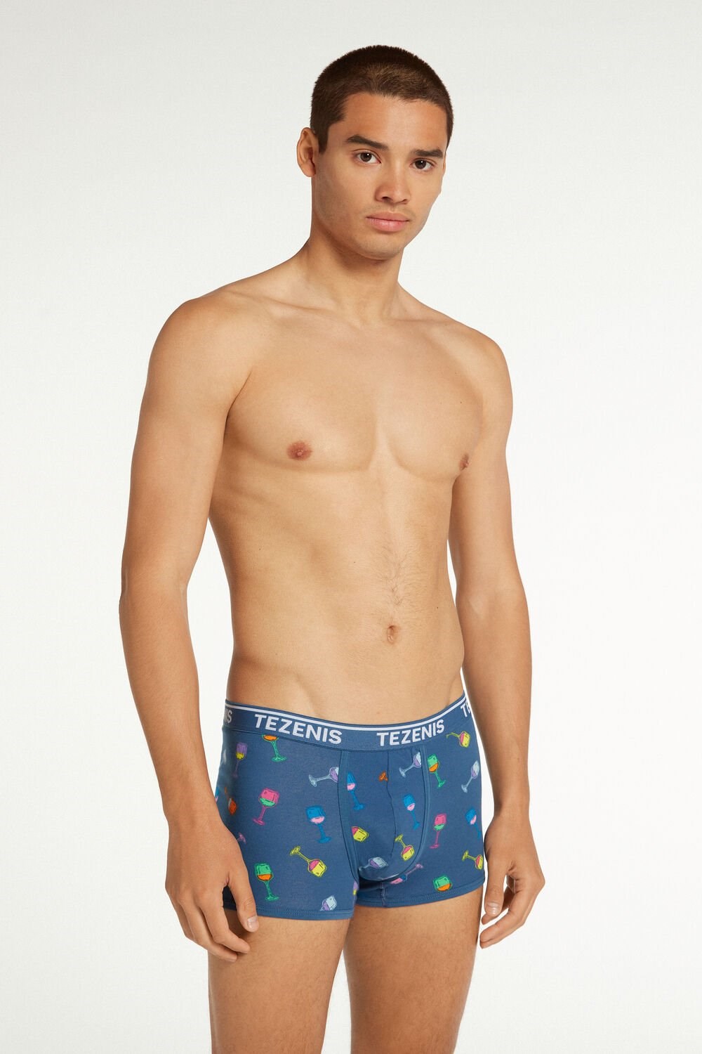 Tezenis Printed Bawełniane Logo Boxers with Contrasting Trim Niebieskie Niebieskie | 8716-MPOJC