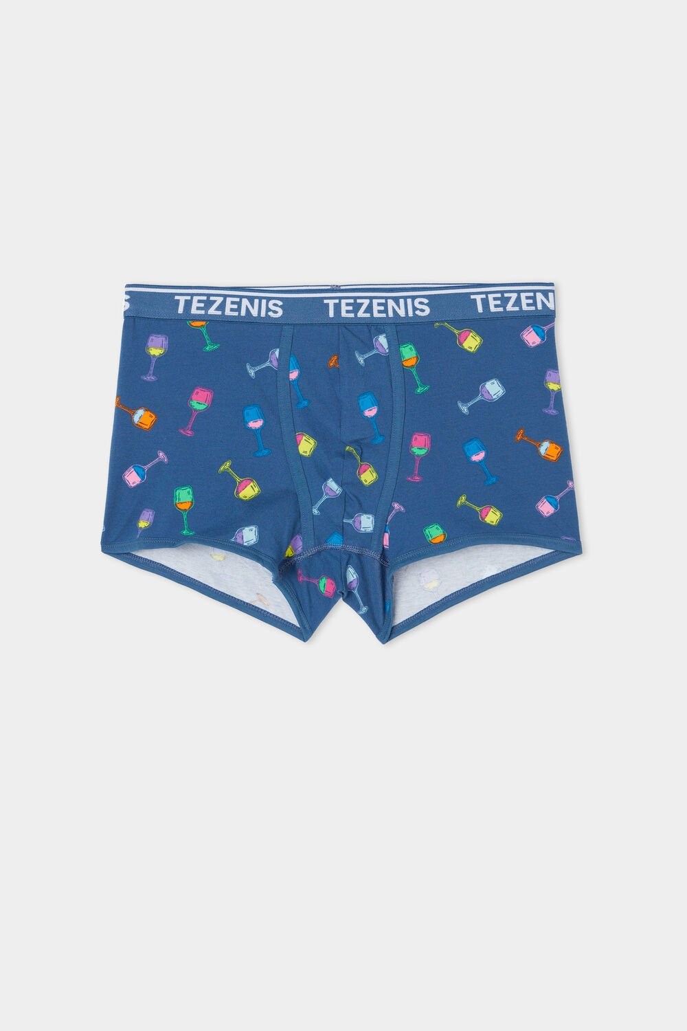 Tezenis Printed Bawełniane Logo Boxers with Contrasting Trim Niebieskie Niebieskie | 8716-MPOJC