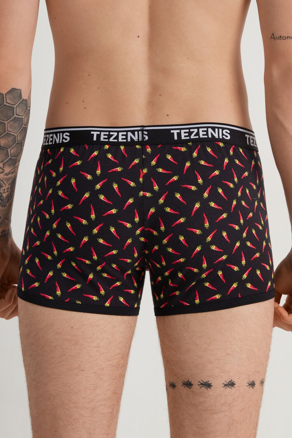 Tezenis Printed Bawełniane Logo Boxers with Contrasting Trim Czarne Czarne | 8723-UMCHY