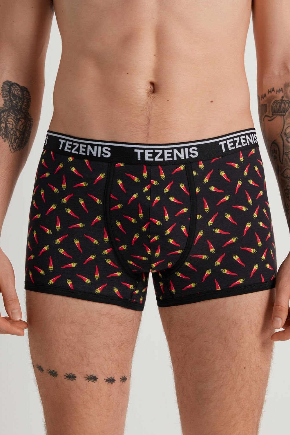 Tezenis Printed Bawełniane Logo Boxers with Contrasting Trim Czarne Czarne | 8723-UMCHY