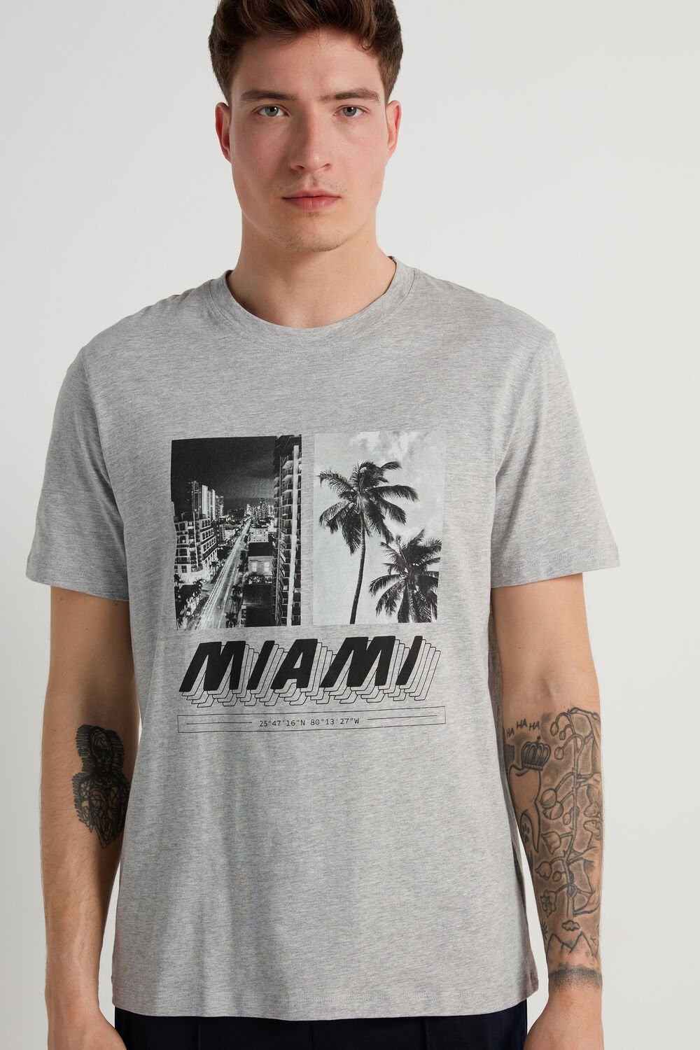 Tezenis Printed Bawełniane T-Shirt Szare Głęboka | 7640-CKAID