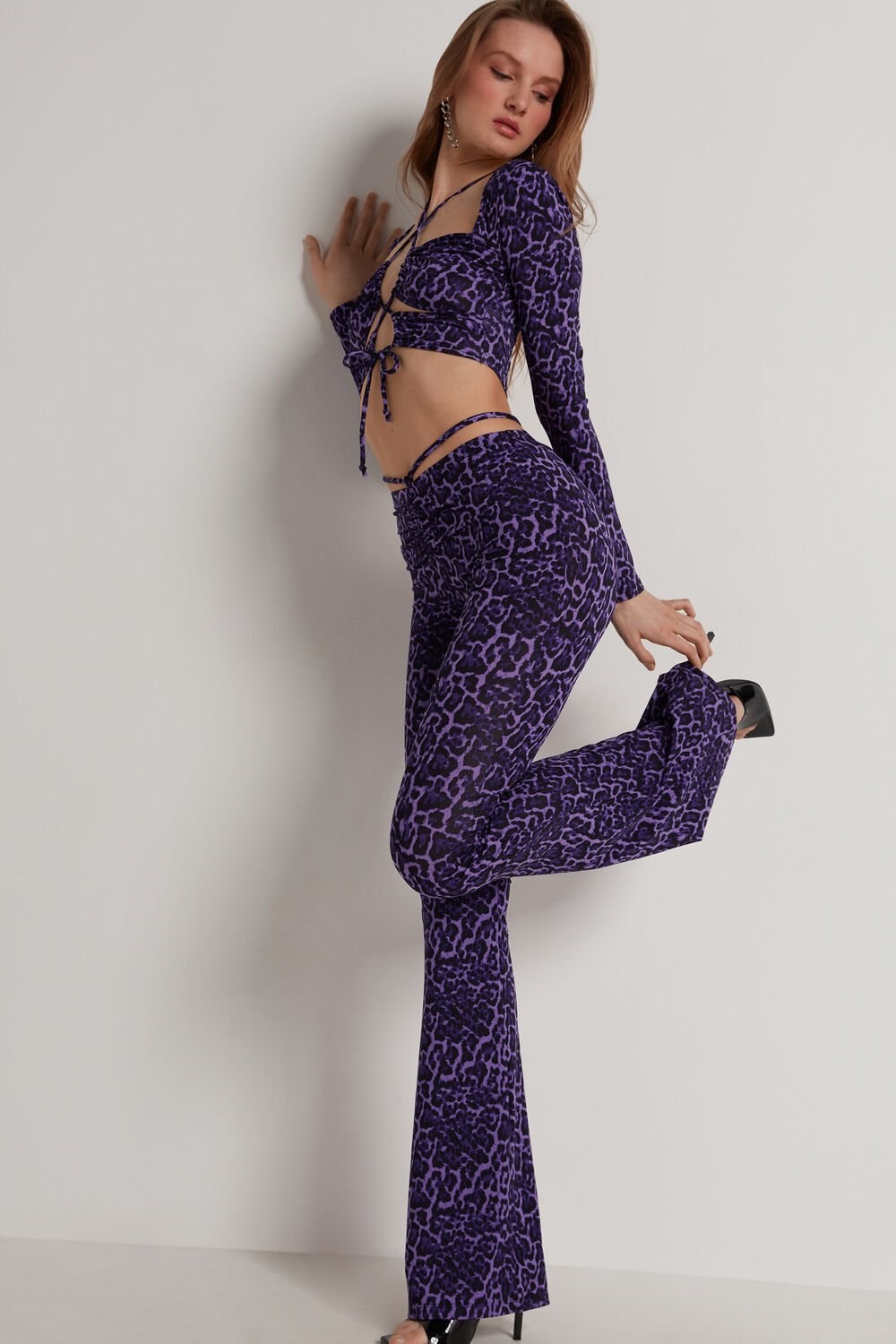 Tezenis Printed Joga Dance Pants with Ties Violet Violet Animal Print 305v | 0831-QBDTX