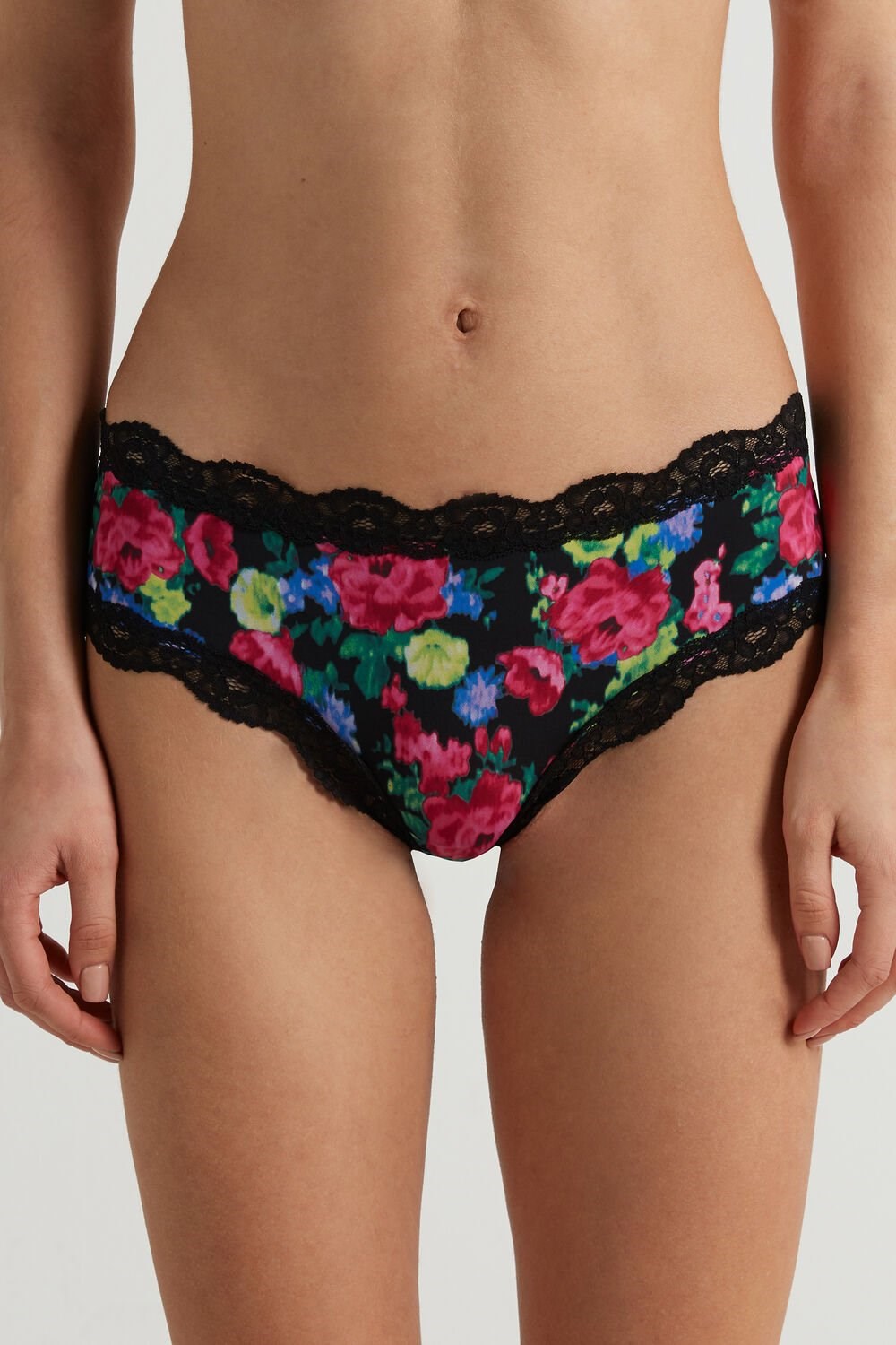 Tezenis Printed Microfiber and Koronkowe Hipster Brazilian Czarne | 6750-HRJNC