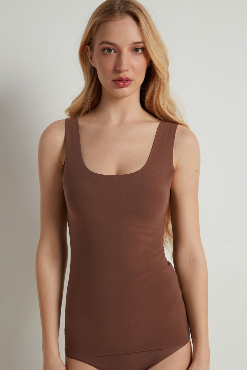 Tezenis Raw-Cut Bawełniane Camisole Brązowe Brązowe | 9130-LRUIW