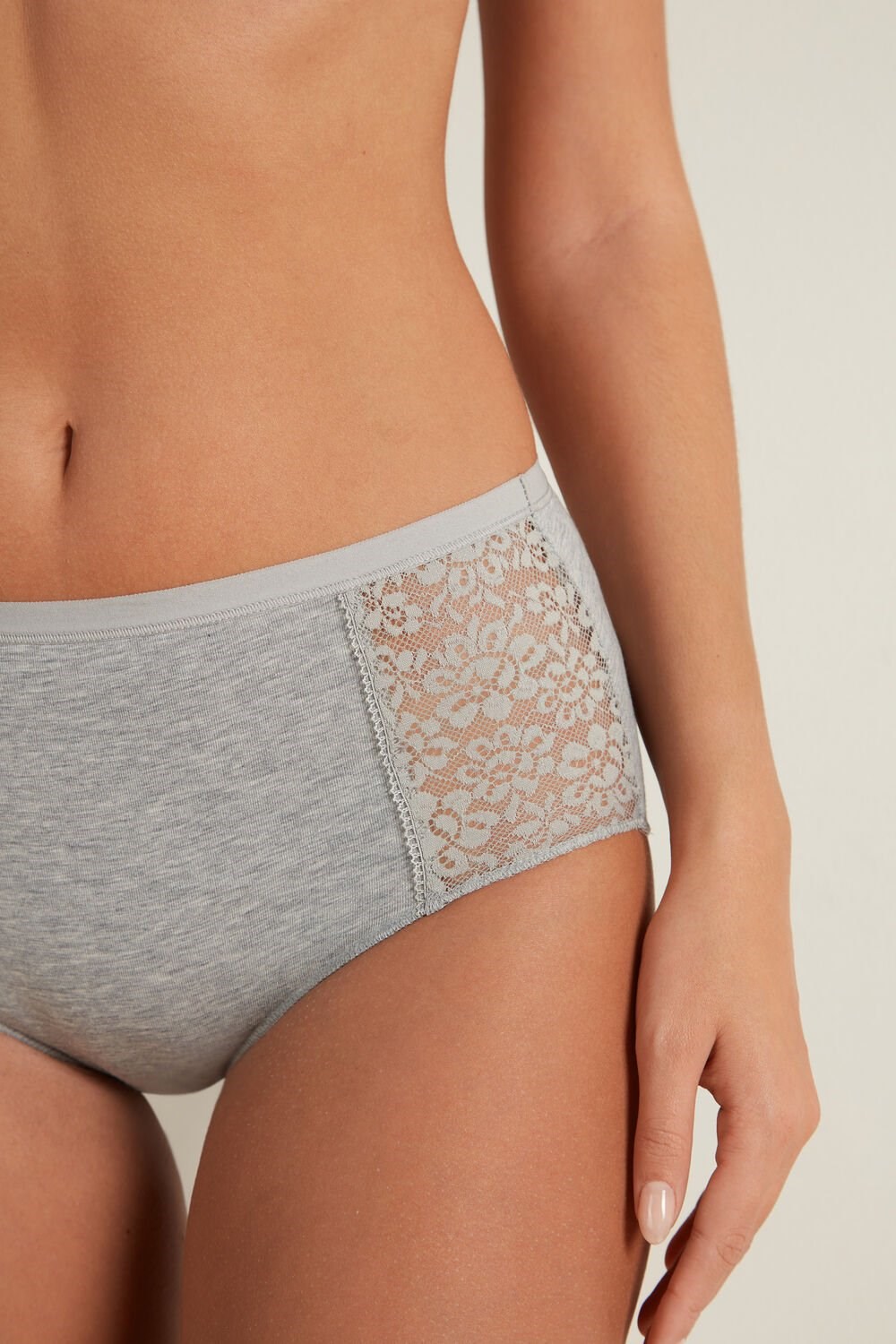 Tezenis Recycled Bawełniane and Koronkowe High-Leg Panties Szare Głęboka | 2804-QREZM