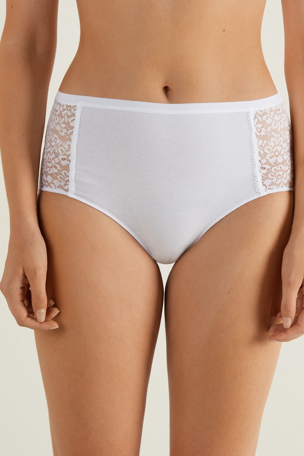 Tezenis Recycled Bawełniane and Koronkowe High-Leg Panties Białe Białe | 2869-IHJBA