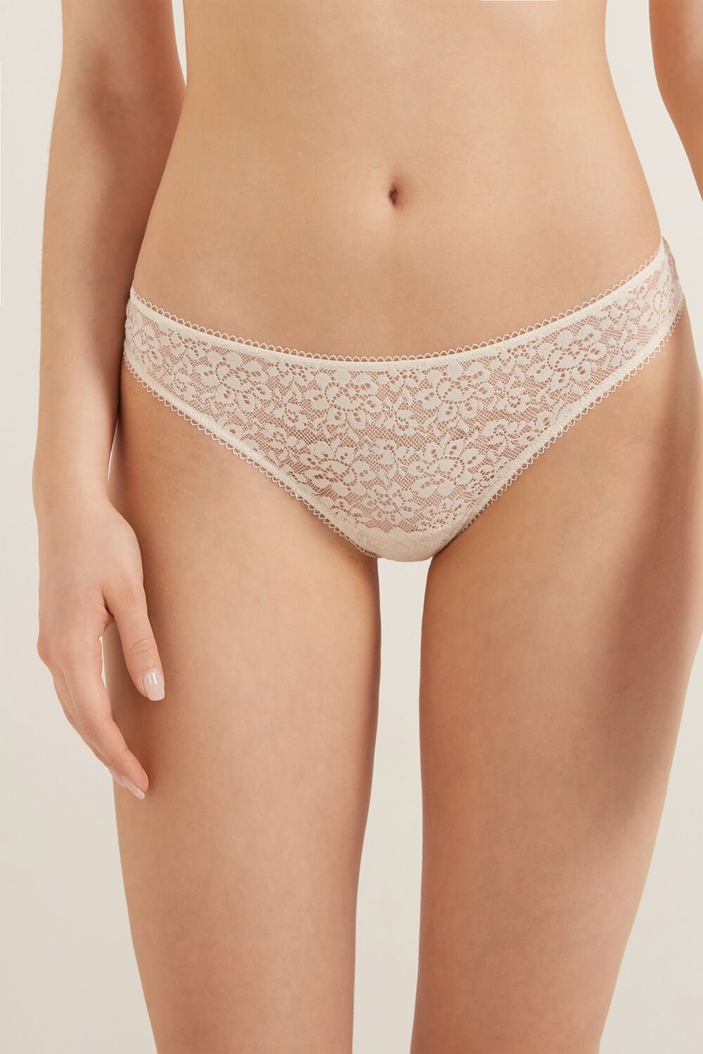 Tezenis Recycled Koronkowe Brazilian Panties Kremowe | 6750-JLRSG