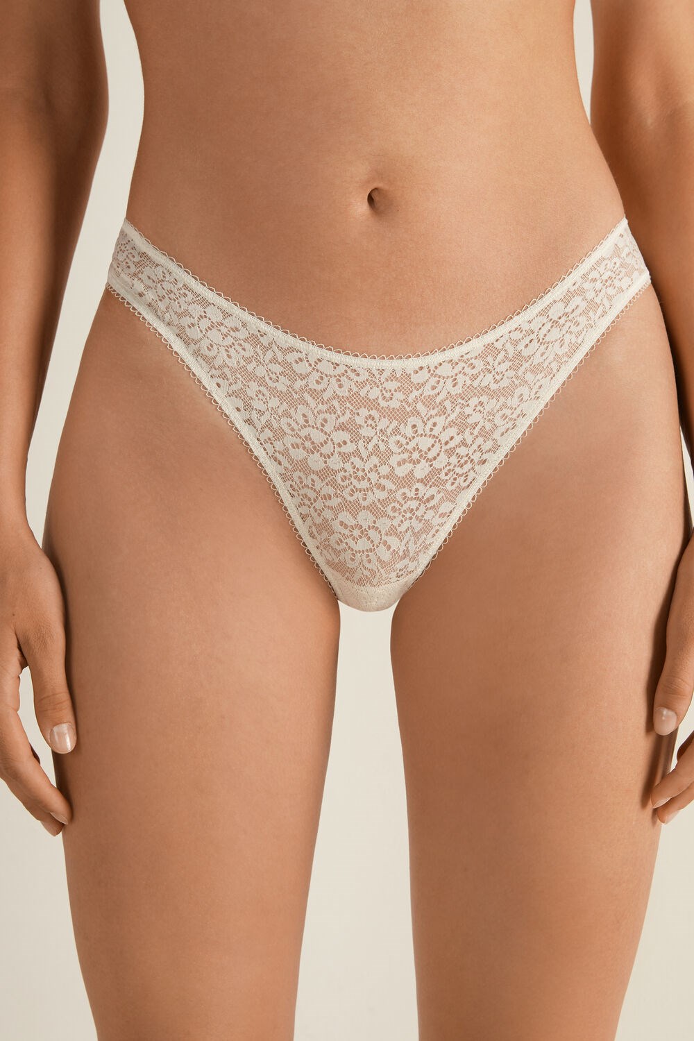 Tezenis Recycled Koronkowe High-Cut Panties Kremowe | 8460-KYWDR